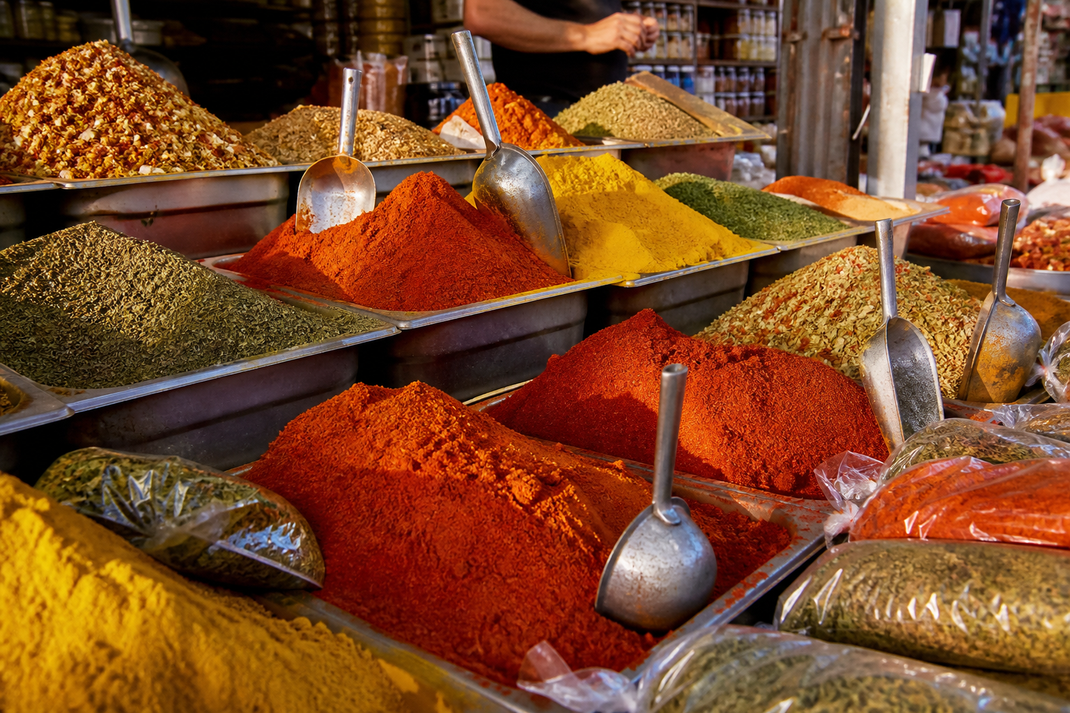 Colorful spice stalls in an Israeli market