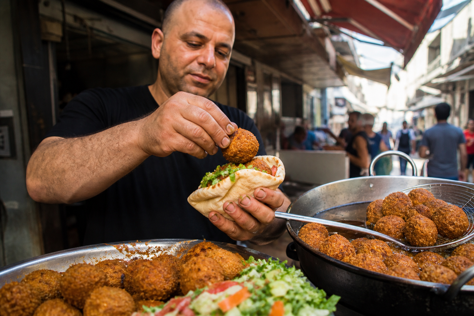 Falafel stall street food in Tel Aviv
